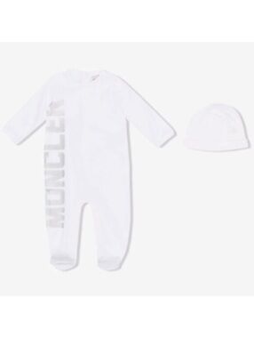 Moncler Enfant Logo Babygrow Set 2-Piece Footie &Hat, White Size 9/12M New w/Tag